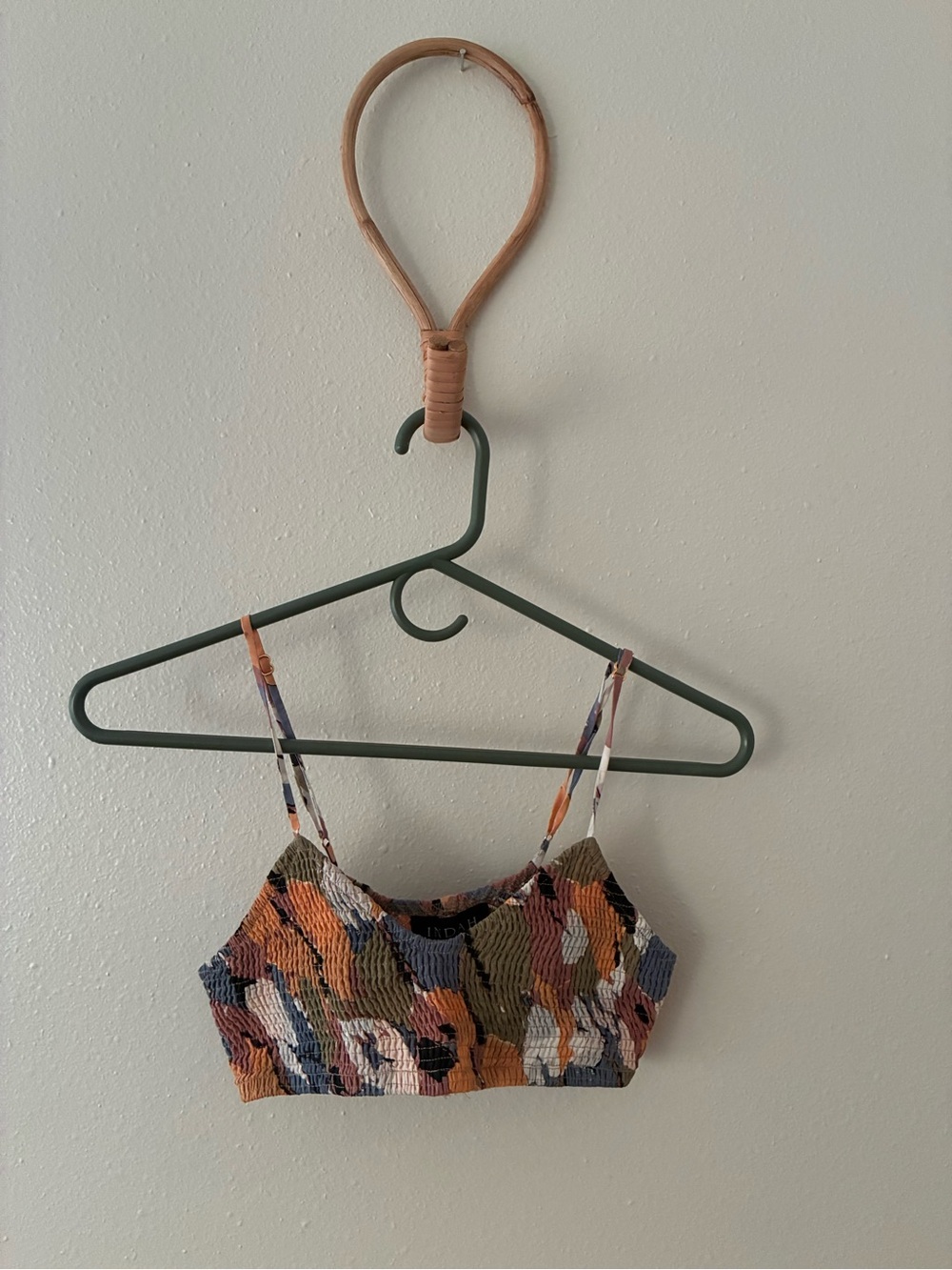 Indah Smocked Bikini Top Abstract Earth Tone Print